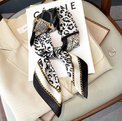 90x90 Silk Scarf black white Leopard Silk Stole Foulard N269