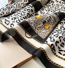 90x90 Silk Scarf black white Leopard Silk Stole Foulard N269