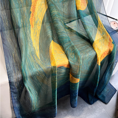 LA FERANI 180x90 Silk Scarf Green yellow transparent Silk Stole Foulard N270
