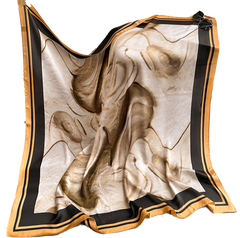 LA FERANI 110x110 Silk Scarf Art Style Orange Black Stole Shawl Foulard N273