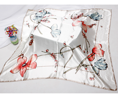 LA FERANI 90x90 Silk Scarf white flowers Business Stole Style Foulard Shawl N278