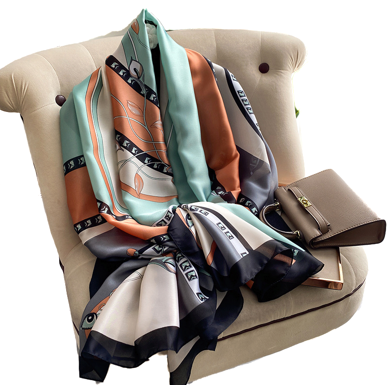 LA FERANI 90x90 Silk Scarf colourful Vintage Stole Style Foulard Shawl N279