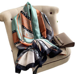 LA FERANI 90x90 Silk Scarf colourful Vintage Stole Style Foulard Shawl N279