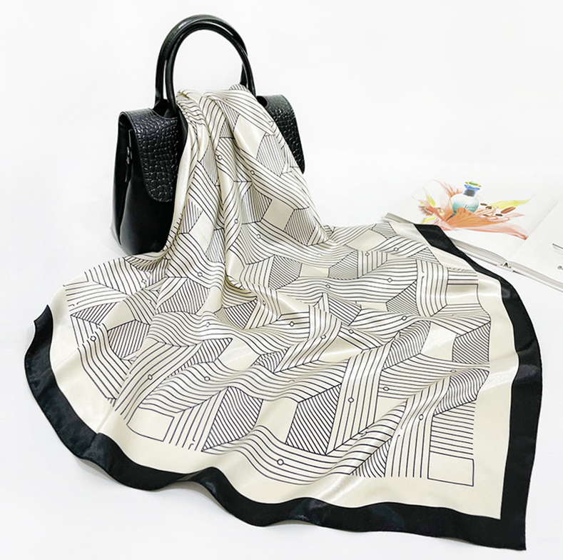 LA FERANI 90x90 Silk Scarf black beige Business Stole Style Foulard Shawl N280