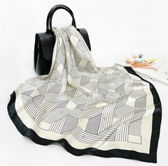 LA FERANI 90x90 Silk Scarf black beige Business Stole Style Foulard Shawl N280