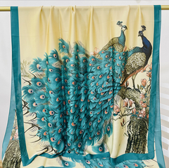 LA FERANI 180x90 Silk Scarf peacock beige turquoise Style Stole Style Foulard Shawl N282
