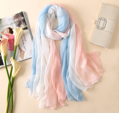 LA FERANI 180x90 Silk Scarf transparent white blue rose Silk Stole Foulard N290