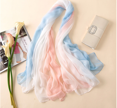 LA FERANI 180x90 Silk Scarf transparent white blue rose Silk Stole Foulard N290