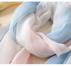LA FERANI 180x90 Silk Scarf transparent white blue rose Silk Stole Foulard N290
