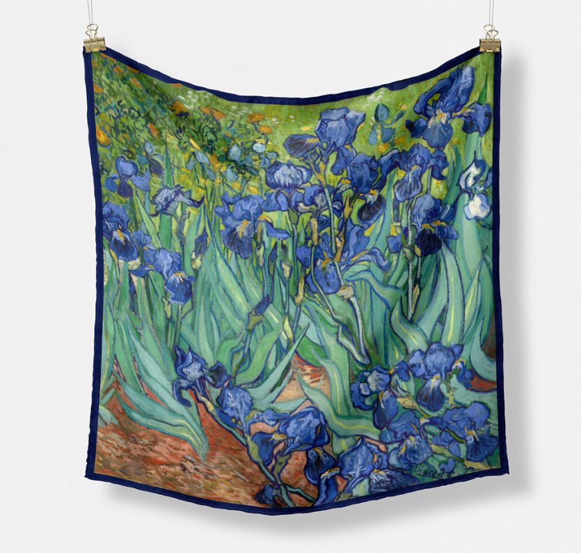 LA FERANI 53x53 Silk Scarf Van Gogh Landscape Green Style Bandana Silk Stole Foulard N292