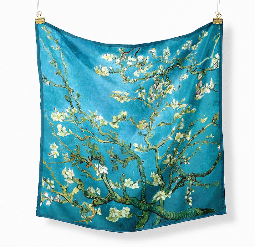 LA FERANI 53x53 Silk Scarf Van Gogh Landscape Green Style Bandana Silk Stole Foulard N293