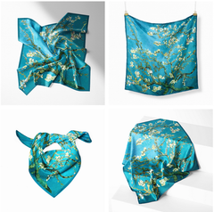 LA FERANI 53x53 Silk Scarf Van Gogh Landscape Green Style Bandana Silk Stole Foulard N293