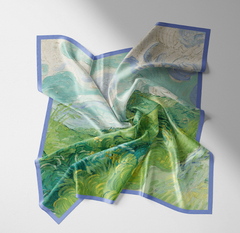LA FERANI 70x70 Silk Scarf Van Gogh Landscape Green Style Bandana Silk Stole Foulard N294