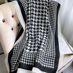LA FERANI 180x90 Silk Scarf White Black Wool Bsuiness Style Foulard N303