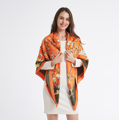 LA FERANI 130x130 Silk Scarf orange black Style Silk Stole Foulard N306