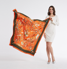 LA FERANI 130x130 Silk Scarf orange black Style Silk Stole Foulard N306
