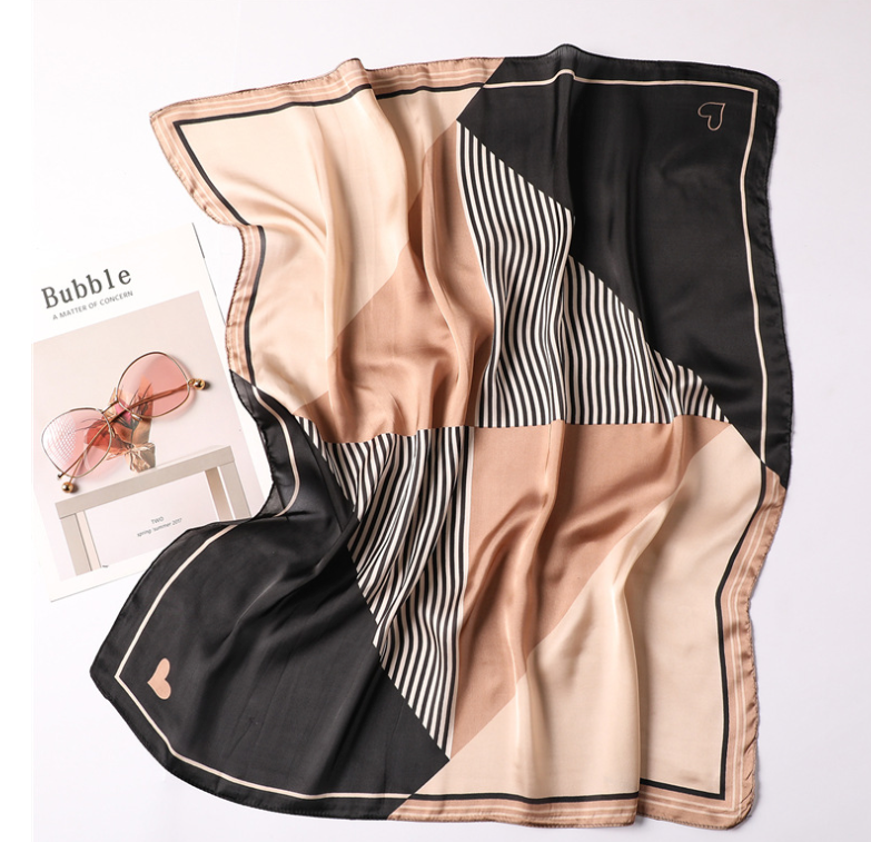 LA FERANI 70x70 Silk Scarf beige black Business Style Silk Stole Foulard N307