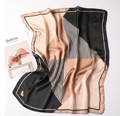 LA FERANI 70x70 Silk Scarf beige black Business Style Silk Stole Foulard N307