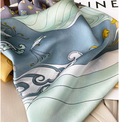LA FERANI 70x70 Silk Scarf colorful yellow blue Style Silk Stole Foulard N309