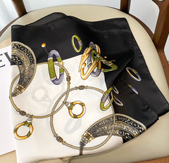 LA FERANI 70x70 Silk Scarf white black Business Style Silk Stole Foulard N310