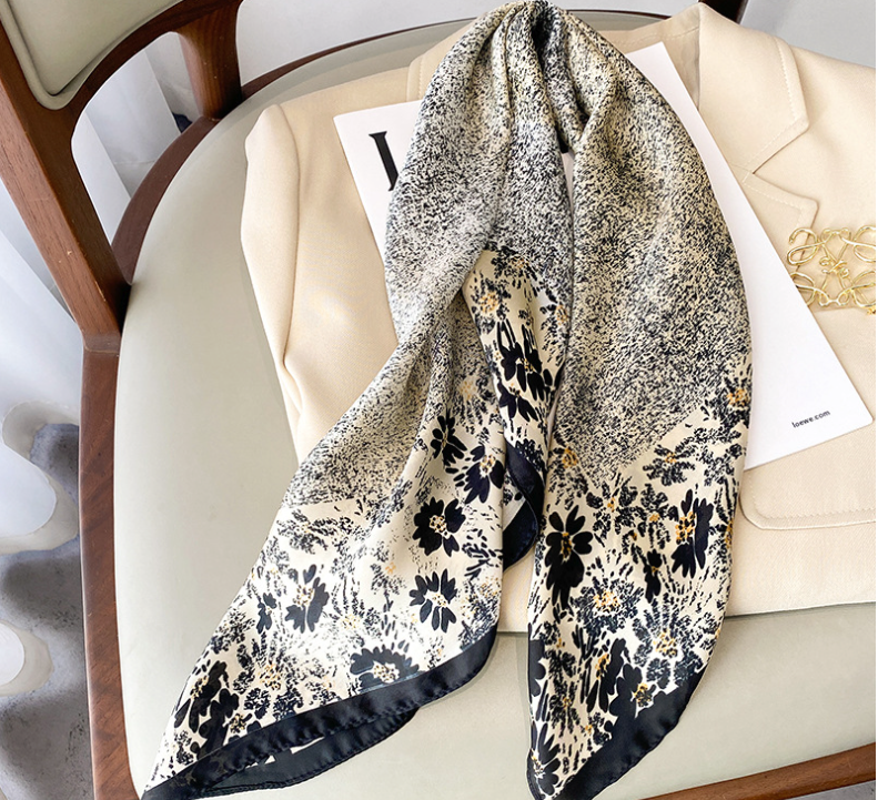 LA FERANI 90x90 Silk Scarf white black Business Style Silk Stole Foulard N311