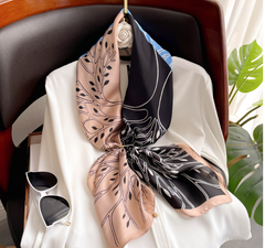 LA FERANI 90x90 Silk Scarf blafck beige blue brown Silk Stole Foulard N317