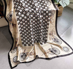LA FERANI 180x90 Silk Scarf beige Horse Sprint Silk Stole Foulard N318