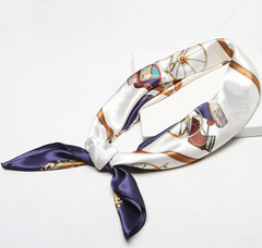 LA FERANI 90x90 Silk Scarf white blue Horse print Silk Stole Foulard N320