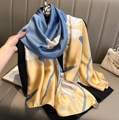 LA FERANI 180x90 Silk Scarf blue yellow Silk Stole Foulard Shawl N323
