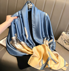 LA FERANI 180x90 Silk Scarf blue yellow Silk Stole Foulard Shawl N323