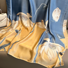 LA FERANI 180x90 Silk Scarf blue yellow Silk Stole Foulard Shawl N323