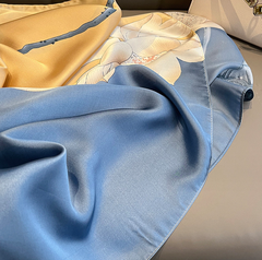 LA FERANI 180x90 Silk Scarf blue yellow Silk Stole Foulard Shawl N323