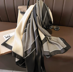LA FERANI 180x90 Silk Scarf beige Black Silk Stole Foulard Shawl N324
