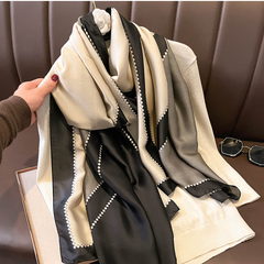 LA FERANI 180x90 Silk Scarf beige Black Silk Stole Foulard Shawl N324