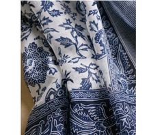LA FERANI 180x100 Silk Scarf Blue white Silk Stole Foulard Shawl N326