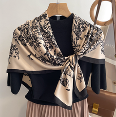LA FERANI 90x90 Silk Scarf black white beige Silk Stole Foulard Shawl N327