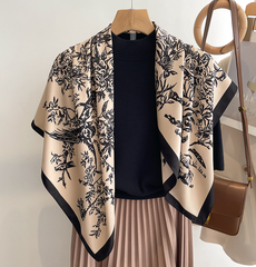 LA FERANI 90x90 Silk Scarf black white beige Silk Stole Foulard Shawl N327