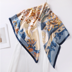 LA FERANI 110x110 Silk Scarf beige Asian Style Stole Shawl Foulard Wrap N330