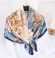 LA FERANI 110x110 Silk Scarf beige Asian Style Stole Shawl Foulard Wrap N330