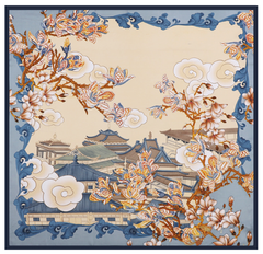 LA FERANI 110x110 Silk Scarf beige Asian Style Stole Shawl Foulard Wrap N330