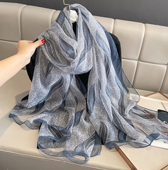 LA FERANI 135x190 Silk Scarf grey white transparent Stole Shawl Foulard Wrap N332