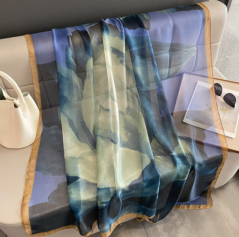 LA FERANI 135x190 Silk Scarf colourful transparent Stole Shawl Foulard Wrap N333