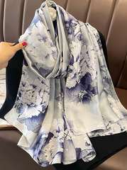 LA FERANI 180x80 Silk Scarf White Grey Asian Style Stole Shawl Foulard Wrap N334