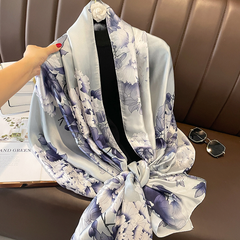 LA FERANI 180x80 Silk Scarf White Grey Asian Style Stole Shawl Foulard Wrap N334