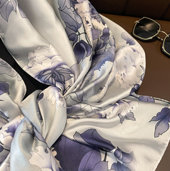 LA FERANI 180x80 Silk Scarf White Grey Asian Style Stole Shawl Foulard Wrap N334