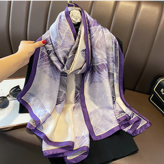 LA FERANI 180x90 Silk Scarf Purple Beige Silk Stole Foulard Shawl N337