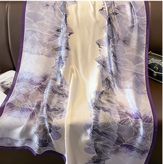 LA FERANI 180x90 Silk Scarf Purple Beige Silk Stole Foulard Shawl N337