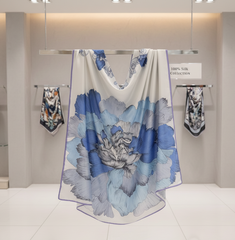 180x90 Seidenschal blau weiß Asian Stil N338