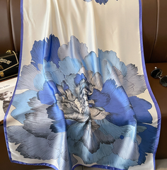 LA FERANI 180x90 Silk Scarf Blue Beige Asian Style Silk Stole Foulard Shawl N338