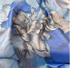 LA FERANI 180x90 Silk Scarf Blue Beige Asian Style Silk Stole Foulard Shawl N338
